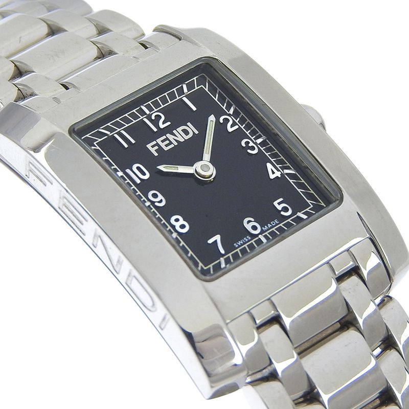 Fendi Orologi Stainless Steel Quartz Analog Display Black Dial Watch