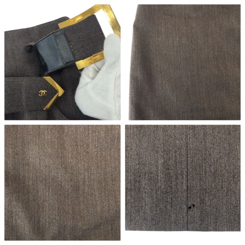 Chanel Vintage Gold Button CC Logo 40 Gray Wool Skirt