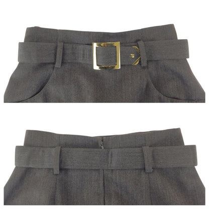 Chanel Vintage Gold Button CC Logo 40 Gray Wool Skirt