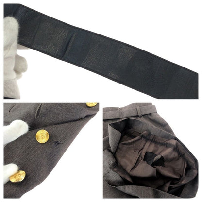 Chanel Vintage Gold Button CC Logo 40 Gray Wool Skirt