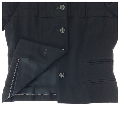 Chanel Quilted CC Logo Tan Karl Lagerfeld Work 36 Black Wool Jacket Skirt