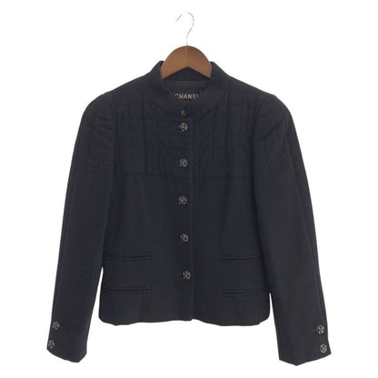 Chanel Quilted CC Logo Tan Karl Lagerfeld Work 36 Black Wool Jacket Skirt