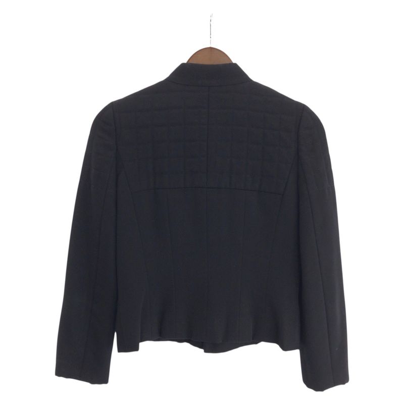 Chanel Quilted CC Logo Tan Karl Lagerfeld Work 36 Black Wool Jacket Skirt
