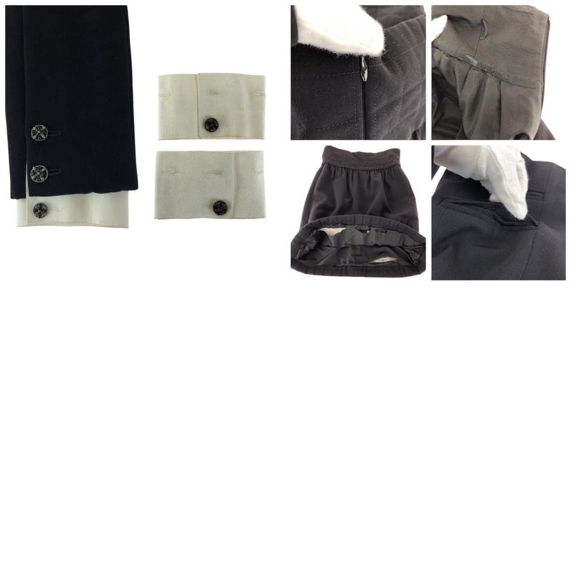 Chanel Quilted CC Logo Tan Karl Lagerfeld Work 36 Black Wool Jacket Skirt
