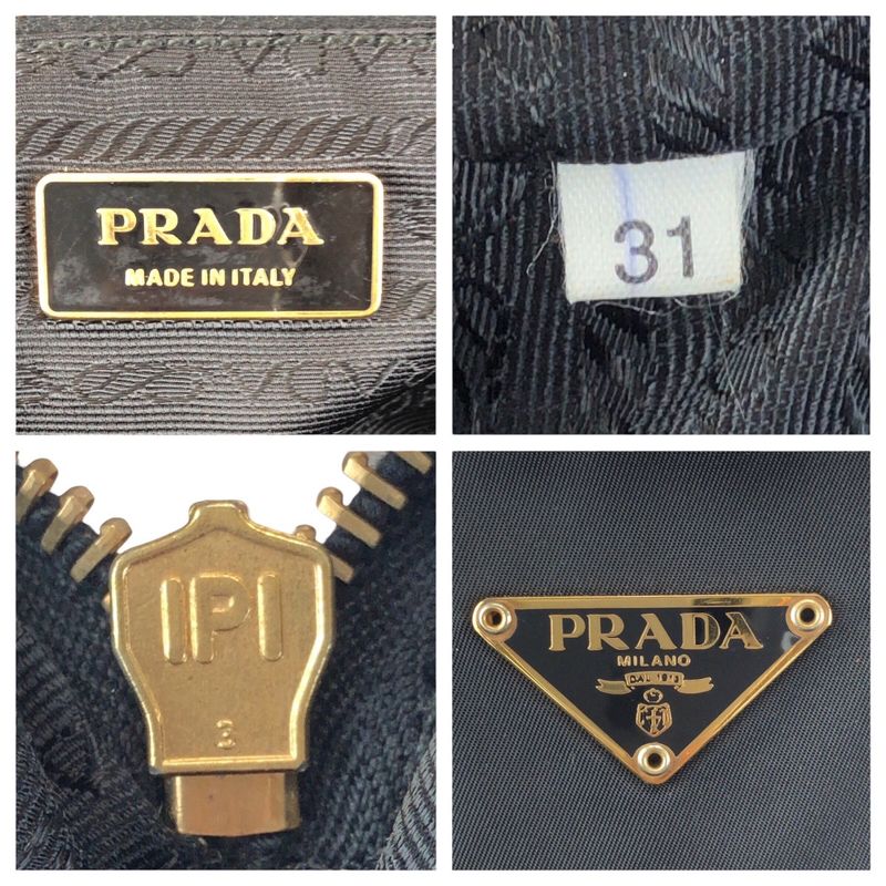 Prada Tessuto Black Gold Nylon Tote Mini Boston Bag