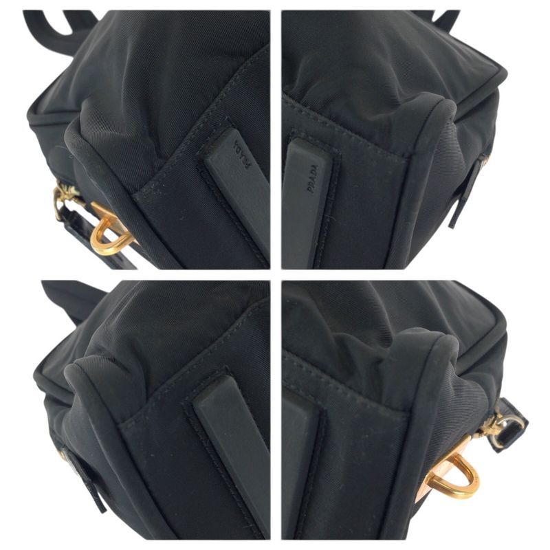 Prada Tessuto Black Gold Nylon Tote Mini Boston Bag