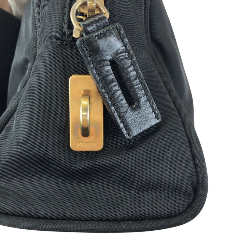 Prada Tessuto Black Gold Nylon Tote Mini Boston Bag