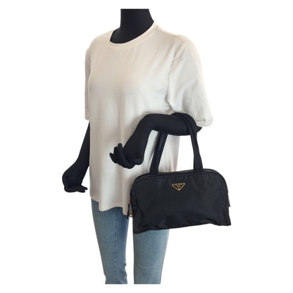 Prada Tessuto Black Gold Nylon Tote Mini Boston Bag