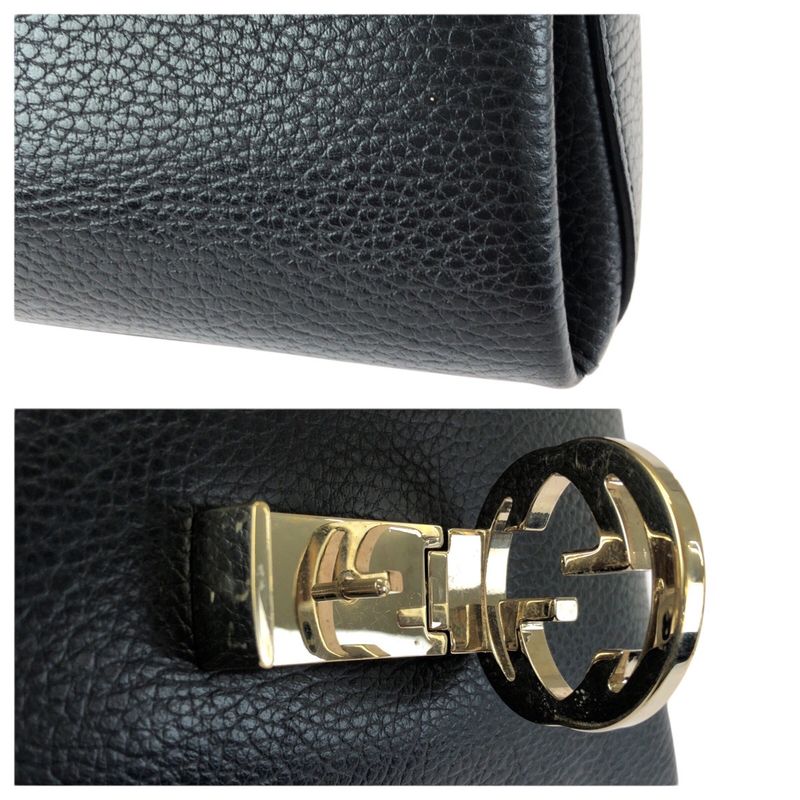 Gucci Interlocking 2-Way Black Gold Leather Chain Shoulder Bag