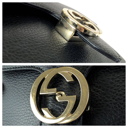 Gucci Interlocking 2-Way Black Gold Leather Chain Shoulder Bag