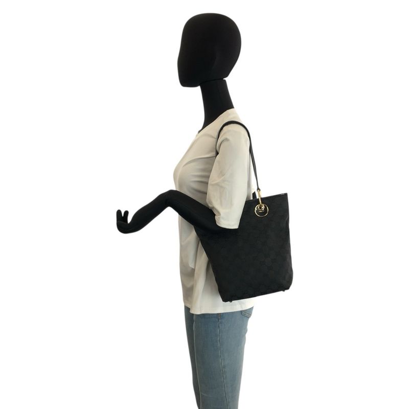 Gucci Black Gold GG Canvas Tote Shoulder Bag
