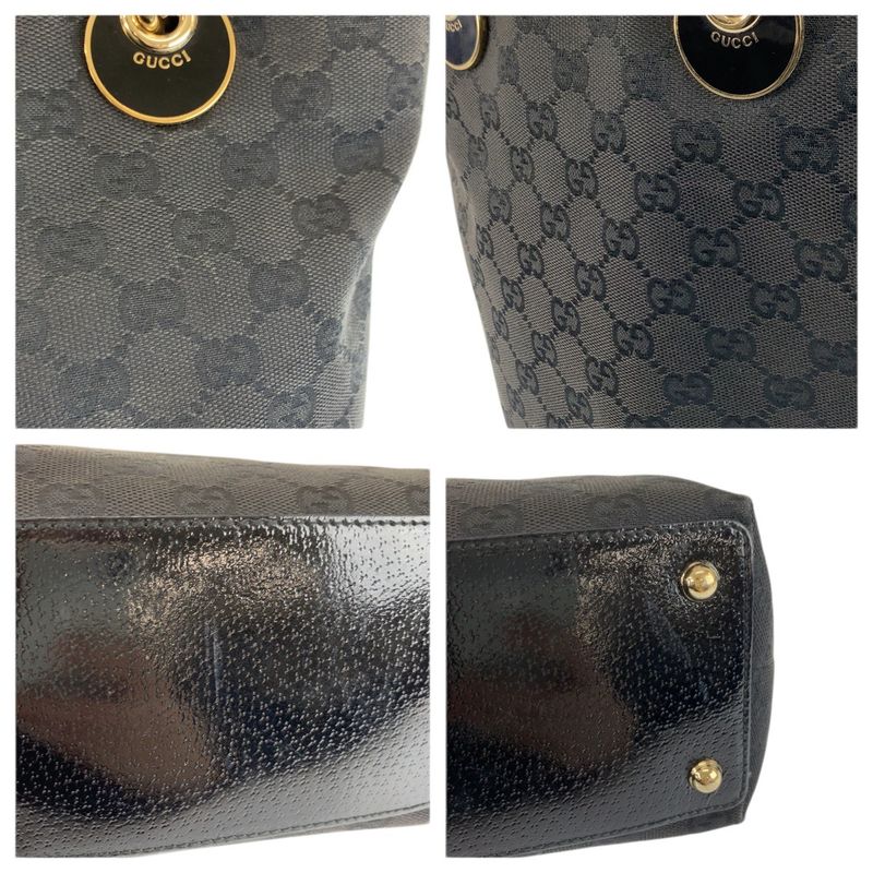 Gucci Black Gold GG Canvas Tote Shoulder Bag