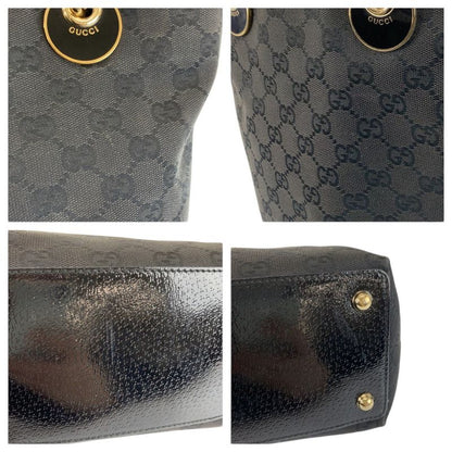 Gucci Black Gold GG Canvas Tote Shoulder Bag