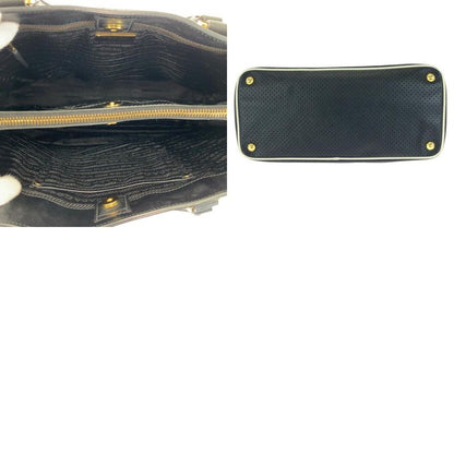 Prada Saffiano Perforated Black Gold Leather Tote
