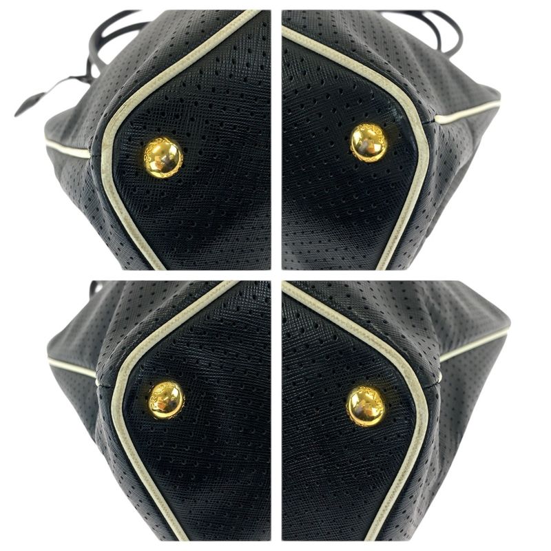 Prada Saffiano Perforated Black Gold Leather Tote