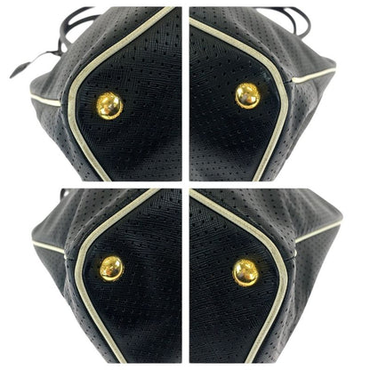Prada Saffiano Perforated Black Gold Leather Tote
