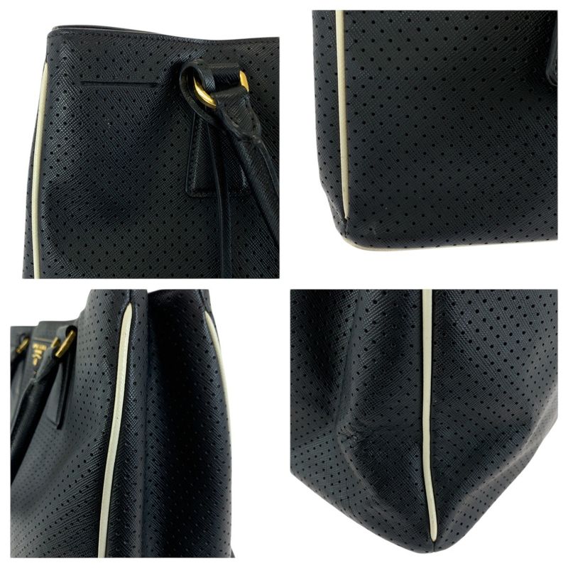 Prada Saffiano Perforated Black Gold Leather Tote