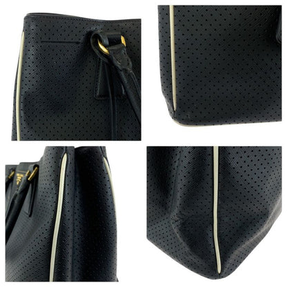 Prada Saffiano Perforated Black Gold Leather Tote