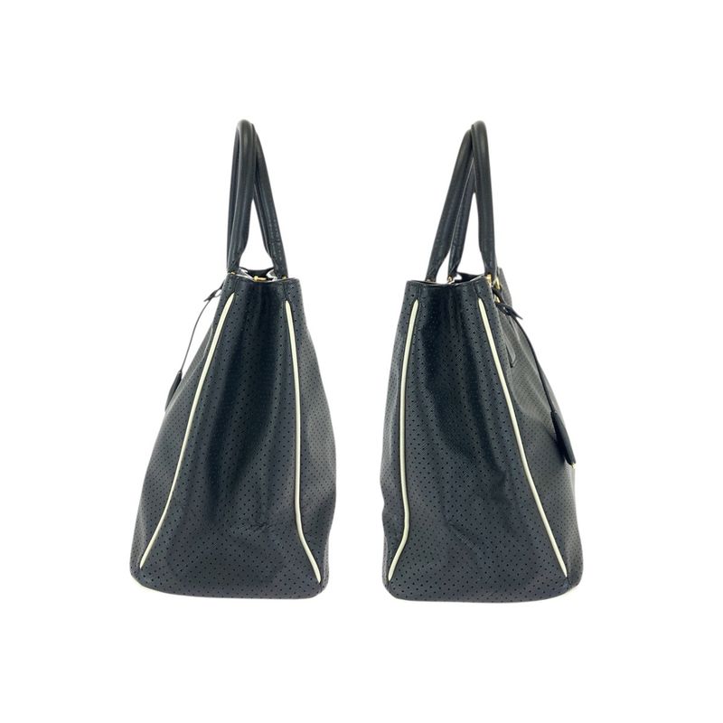 Prada Saffiano Perforated Black Gold Leather Tote