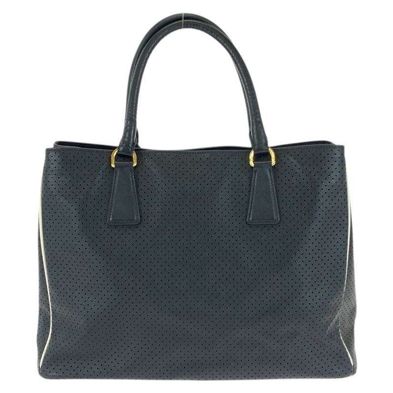 Prada Saffiano Perforated Black Gold Leather Tote