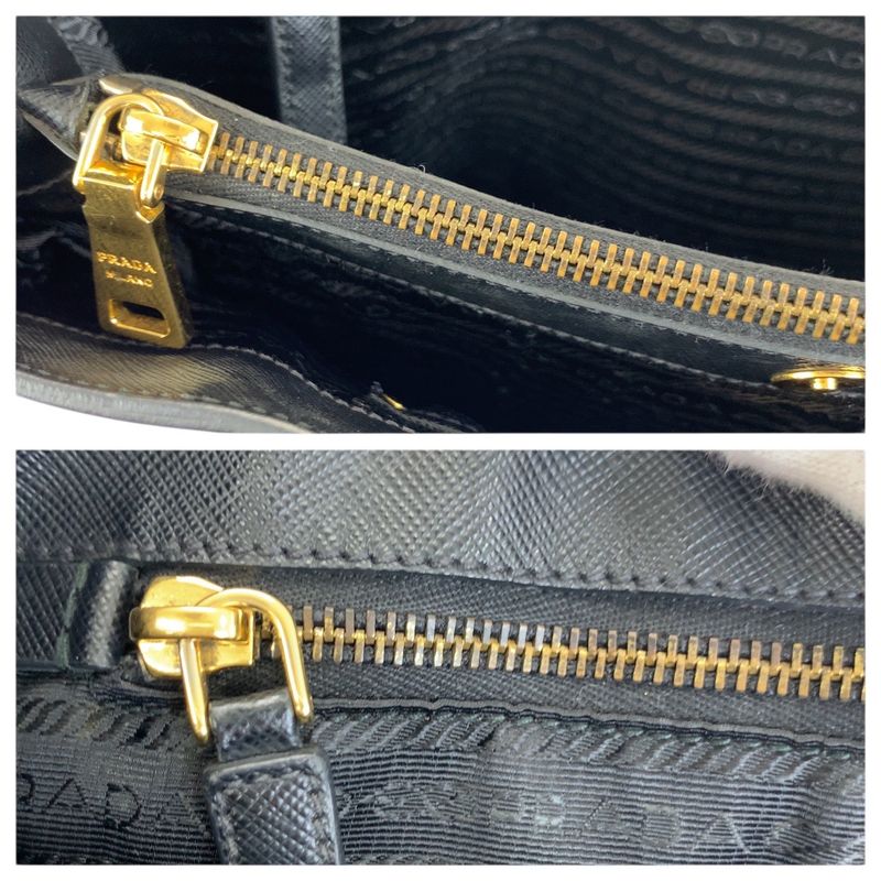 Prada Saffiano Perforated Black Gold Leather Tote