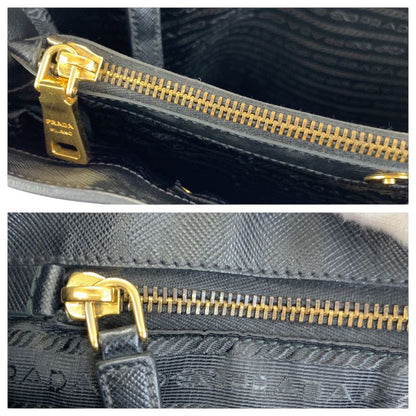 Prada Saffiano Perforated Black Gold Leather Tote