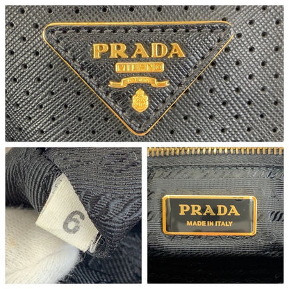 Prada Saffiano Perforated Black Gold Leather Tote