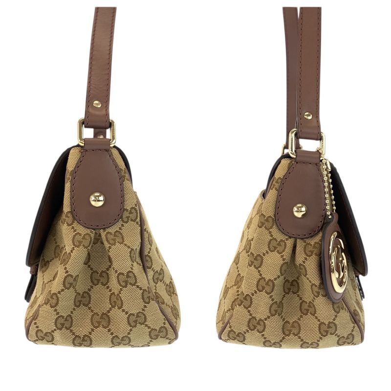 Gucci Ski Brown Beige Gold GG Canvas Leather Shoulder Bag Pochette