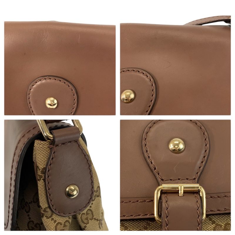 Gucci Ski Brown Beige Gold GG Canvas Leather Shoulder Bag Pochette