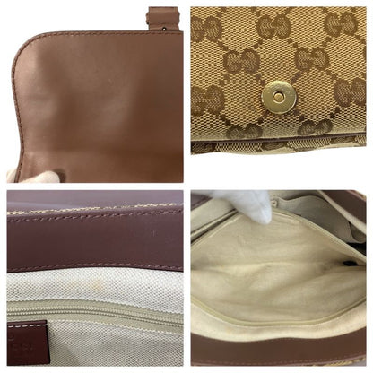 Gucci Ski Brown Beige Gold GG Canvas Leather Shoulder Bag Pochette