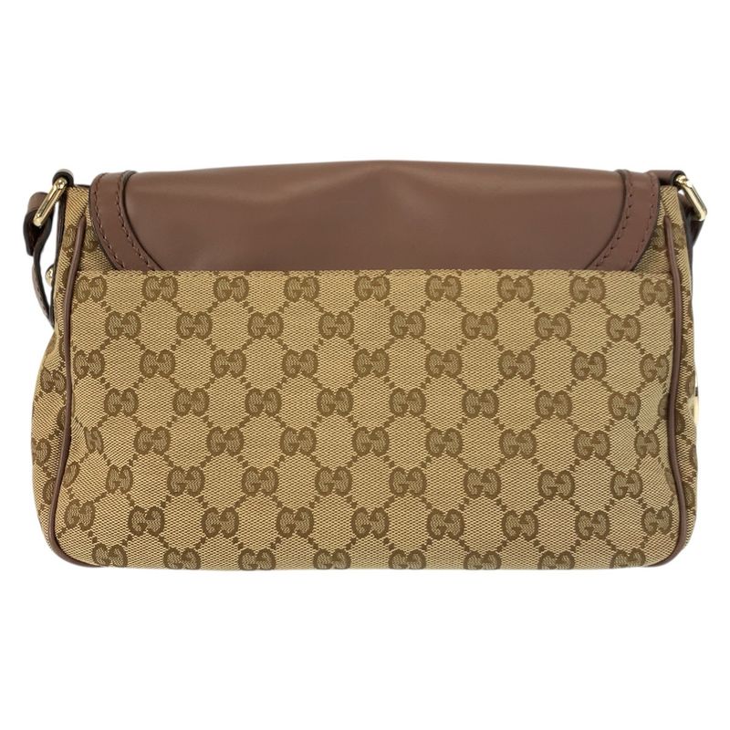 Gucci Ski Brown Beige Gold GG Canvas Leather Shoulder Bag Pochette