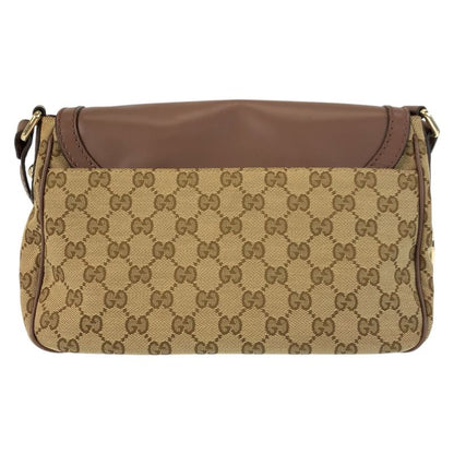 Gucci Ski Brown Beige Gold GG Canvas Leather Shoulder Bag Pochette
