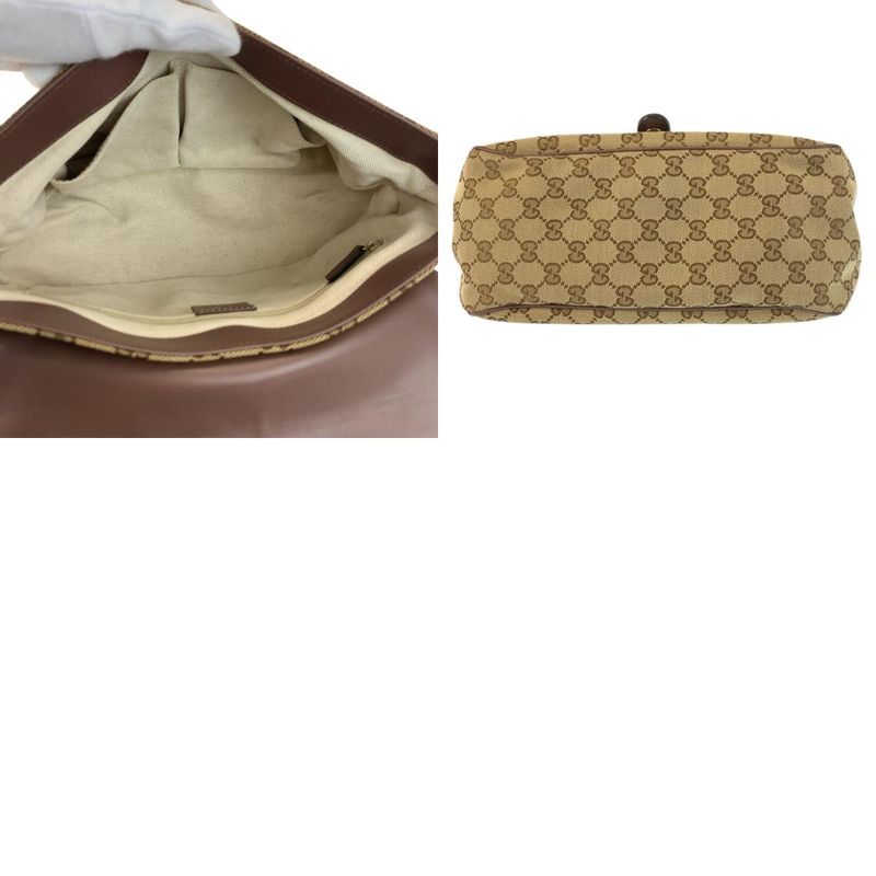 Gucci Ski Brown Beige Gold GG Canvas Leather Shoulder Bag Pochette