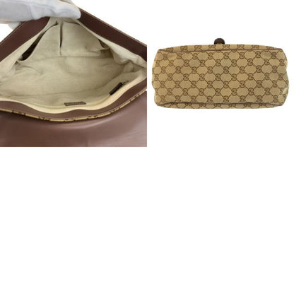 Gucci Ski Brown Beige Gold GG Canvas Leather Shoulder Bag Pochette