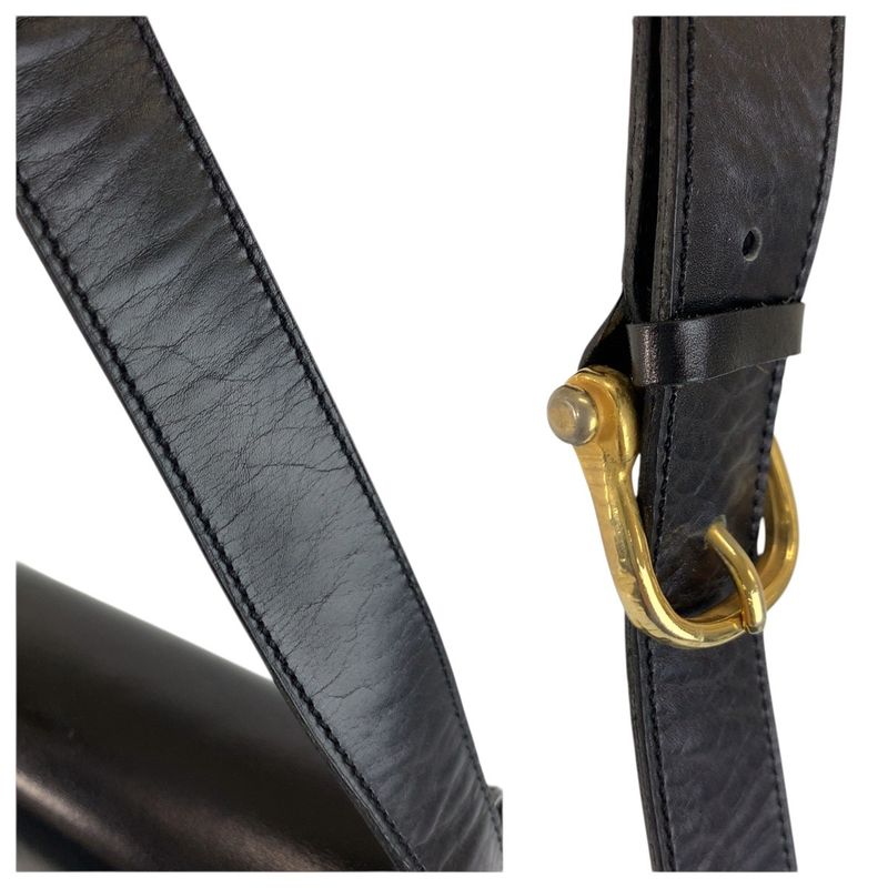 Celine Vintage Horse Carriage Logo Black Gold Leather Shoulder Bag