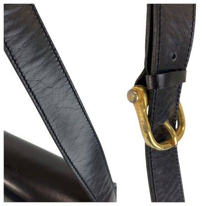 Celine Vintage Horse Carriage Logo Black Gold Leather Shoulder Bag