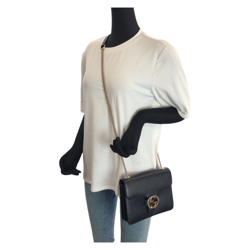 Gucci Interlocking Black Gold Leather Chain Shoulder Bag