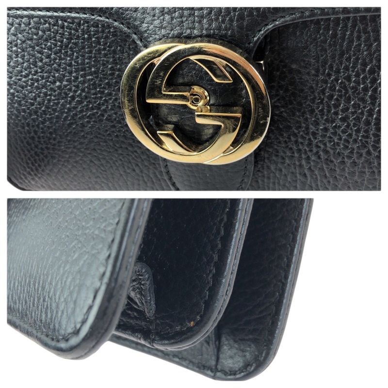 Gucci Interlocking Black Gold Leather Chain Shoulder Bag