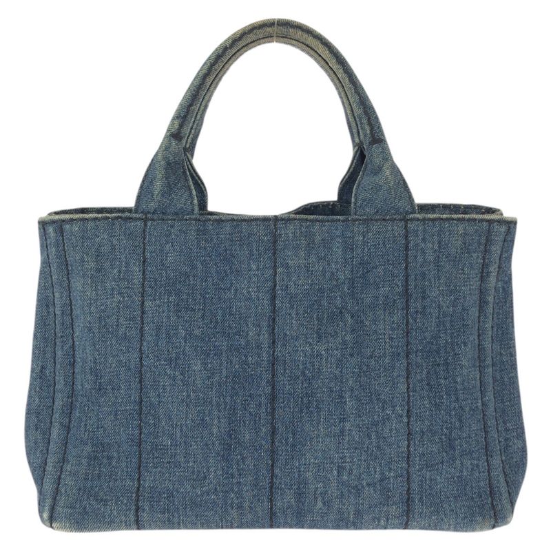 Prada Canapa Triangle Logo Plato Blue Gold Denim Tote