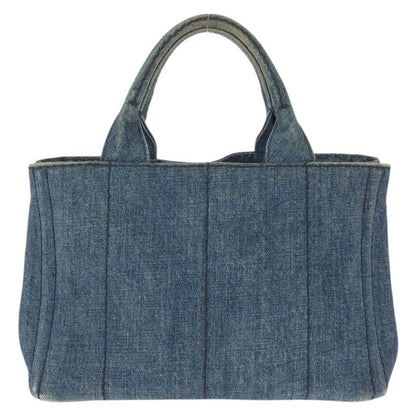 Prada Canapa Triangle Logo Plato Blue Gold Denim Tote