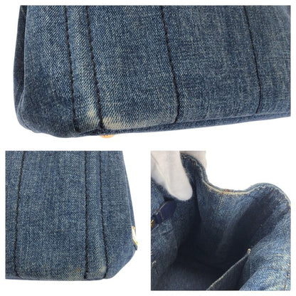 Prada Canapa Triangle Logo Plato Blue Gold Denim Tote