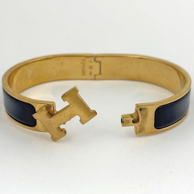 Hermes Clic Enamel Bracelet Clac Bangle Gold Plated Black