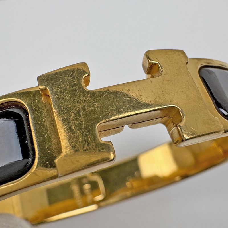 Hermes Clic Enamel Bracelet Clac Bangle Gold Plated Black