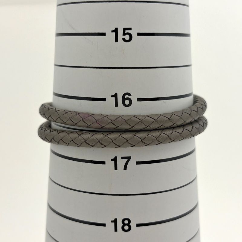 Hermes Jumbo Bracelet Bangles 2 Rows Choker Leather Gray Gold