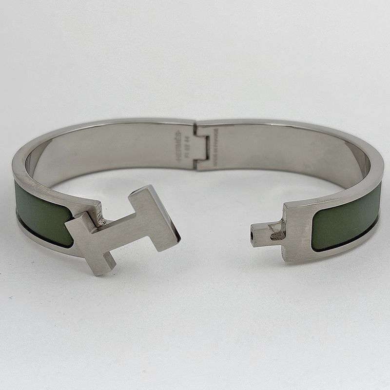 Hermes Click Enamel Bracelet Clic Clac Bangle Silver Plated Green