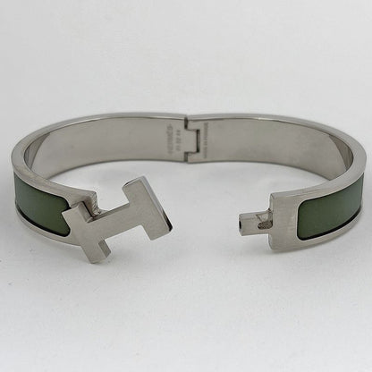 Hermes Click Enamel Bracelet Clic Clac Bangle Silver Plated Green