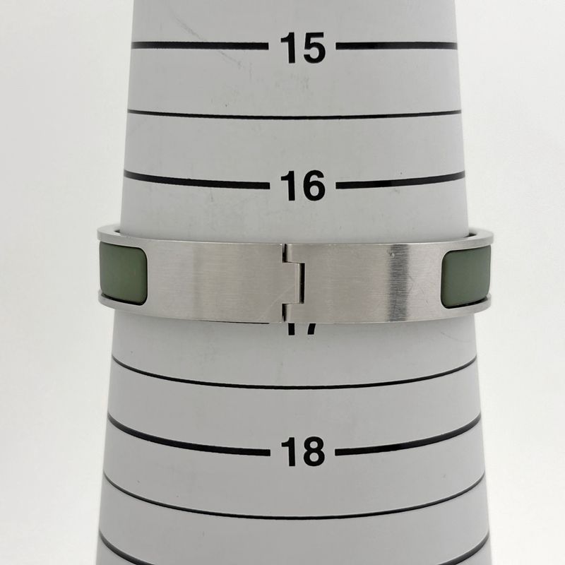 Hermes Click Enamel Bracelet Clic Clac Bangle Silver Plated Green