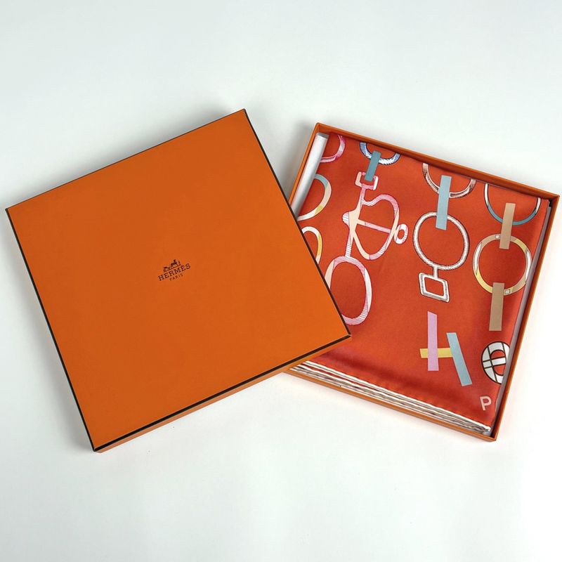 Hermes Carre 90 DO RE Boucles Scarf Silk Orange Multicolor