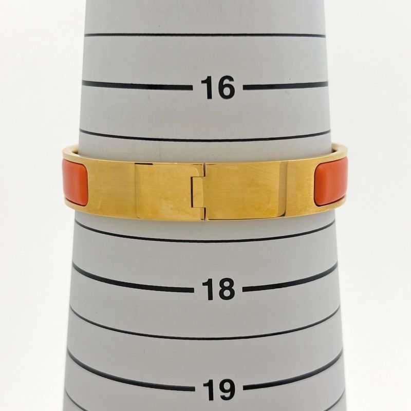 Hermes Clic Enamel Bracelet Clac Bangle Gold Plated Orange