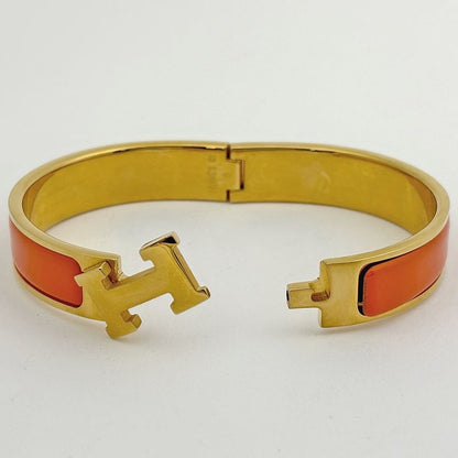 Hermes Clic Enamel Bracelet Clac Bangle Gold Plated Orange